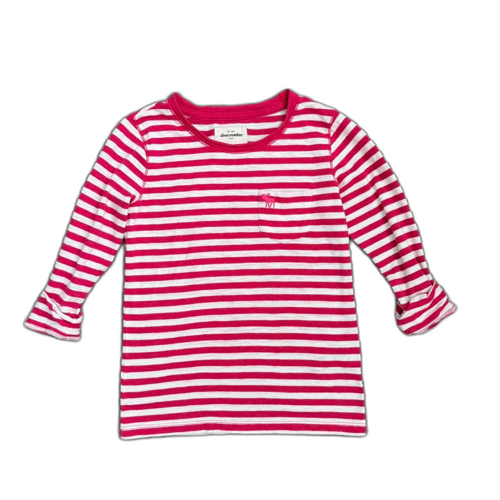 Abercrombie kids pink white striped 3/4 sleeve tee